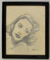 Fried jelzéssel: Női portré. Szén, papír, üvegezett keretben, 35×30 cm