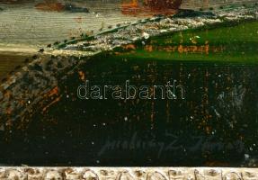 Molnár jelzéssel: Virágcsendélet. Olaj, falemez, kopott, sérült keretben, 20×25 cm