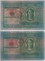 1912. 100K (2x) mindkettő fekete ROMANIA TIMBRU SPECIAL felülbélyegzéssel, a bélyegzések a német nyelvű oldalon! T:III kis szakadások