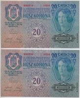 1913. 20K (2x) II. kiadás, mindkettő piros, vízszintes "DEUTSCHÖSTERREICH" felülbélyegzéss...