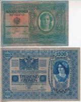 1902. 1000K mindkét oldala német nyelvű + 1912. 100K + 1913. 20K II. kiadás + 1916. 1K mind a négy b...