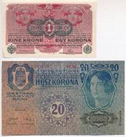 1902. 1000K mindkét oldala német nyelvű + 1912. 100K + 1913. 20K II. kiadás + 1916. 1K mind a négy b...