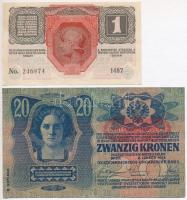 1902. 1000K mindkét oldala német nyelvű + 1912. 100K + 1913. 20K II. kiadás + 1916. 1K mind a négy b...