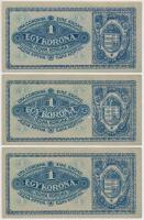 1920. 1K (3x) mind "aa008" sorozat, benne sorszámkövető pár T:I,I-