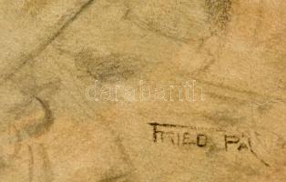 Fried jelzéssel: Lány portré báli ruhában. Szén, papír, foltos, 43×31 cm