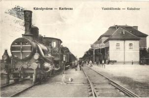 Károlyváros, Karlovac; Kolodvor / Bahnhof / Vasútállomás, vasutasok / railway station, railwaymen + K.u.K. Feldpost  631