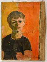 Medveczky jelzéssel: Lány portré. Olaj, vászon, festék lekopással, 40×30 cm