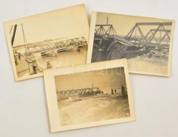 cca 1910-1915 Belene (Bulgária) Épülő Herbert híd, osztrák-magyar utász katonák, 3 db fotó, 9x12 cm / K. u. K. Militä Komp Belene / bridge under construction, Austro-Hungarian sappers, 9x12 cm