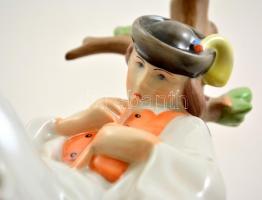 Zsolnay furulyázó juhász, kézzel festett, jelzett, hibátlan, m: 19 cm, h:21 cm