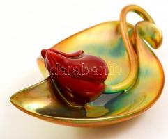 Zsolnay, tulipános tál. Eozinmáz, ökörvérmáz, kézzel festett, jelzett, hibátlan 21 cm