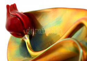 Zsolnay, tulipános tál. Eozinmáz, ökörvérmáz, kézzel festett, jelzett, hibátlan 21 cm