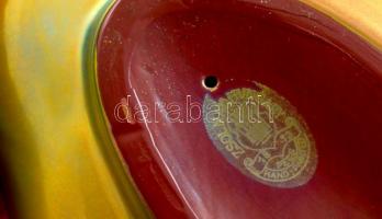 Zsolnay, tulipános tál. Eozinmáz, ökörvérmáz, kézzel festett, jelzett, hibátlan 21 cm