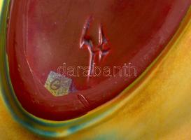 Zsolnay, tulipános tál. Eozinmáz, ökörvérmáz, kézzel festett, jelzett, hibátlan 21 cm