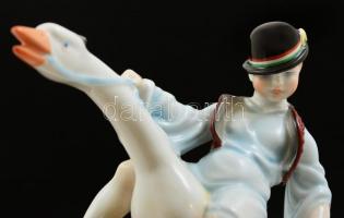 Herendi porcelán Ludas Matyi, kézzel festett, hibátlan, jelzett (Lux Elek), m: 20 cm, h: 25 cm