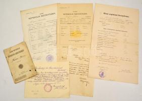 1889-1929 Elemi népiskolai ügyekkel kapcsolatos iratok (levelek, értesítő könyvecske, bizonyítvány, stb.), 6 db