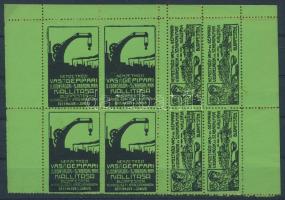 1911 Nemzetközi vas és gépipari kiállítás 2 db 8-as kisív, kék és zöld (zöld alsó ívszéle hiányzik)