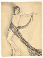 cca 1920-1930 Édouard Chimot erotikus art deco nyomat, szélén kis szakadás, 24,5x18,5 cm
