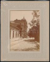 cca 1900 Budapest, Bimbó utca részlete, háttérben a Központi Statisztikai Hivatal épületével, fotó kartonon, 11x8 cm