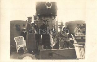 1917 Az SMS Temes monitor tisztikara a fedélzeten; Dunaflottilla / K.u.K. Kriegsmarine Donauflottille / WWI Austro-Hungarian Navy Danube Fleet river guard ship SMS Temes, naval officers on board. photo