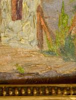 Kisgyörgy jelzéssel: Utca részlet. Olaj, karton, kertben, 28×36 cm