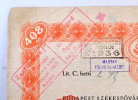 1914. "Budapest Székesfőváros" 4 1/2%-os Kötelezvény bemutatóra 480K-ról (5x) sorszámkövet...