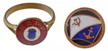 Szovjetunió DN Zománcozott tengerész jelvény (20mm) + Részben zománcozott fém gyűrű T:2 Soviet Union ND Enamelled sailor badge (20mm) + Partially enamelled metal ring C:XF