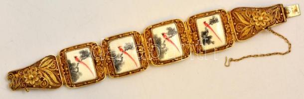 Festett csont + réz kínai karkötő díszdobozban / Painted bone and copper Chinese bracelet 20 cm