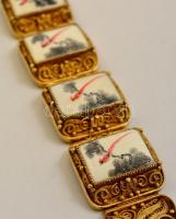 Festett csont + réz kínai karkötő díszdobozban / Painted bone and copper Chinese bracelet 20 cm