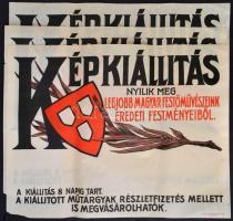 cca 1920-1930 Nemzeti Szalon Képkiállítás poszter, Bp., Merkur Műintézet, felcsavarva, 3 db, szakadással, 47×63 cm