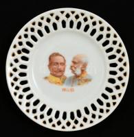 1914-1916 Ferenc Józsefet és Vilmos császárt ábrázoló áttört porcelán tálka / WW. I. memory d: 13 cm