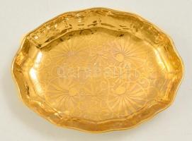 Herend, Koszorúsné jelzett porcelán tál aranyfestéssel 21x15 cm