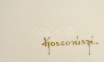 Herend, Koszorúsné jelzett porcelán tál aranyfestéssel 21x15 cm