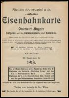 1918 Osztrák-Magyar Monarchia és a Balkán vasúti térképe. Az állomásnevek jegyzékével.  Artaria Eise...