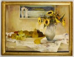 Somogyi-Soma László (1927-2004): Fehér drapériás csendélet. Olaj, vászon, jelzett, keretben, 60×80 c...