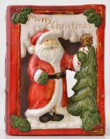 Karácsonyi könyv alakú gyertyatartó, festett, mázas kerámia, jelzés nélkül, apró repedéssel, m: 16 cm