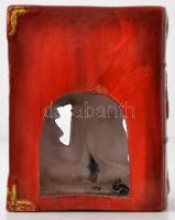 Karácsonyi könyv alakú gyertyatartó, festett, mázas kerámia, jelzés nélkül, apró repedéssel, m: 16 c...