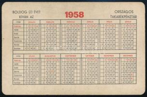 1958 Országos Takarékpénztár, takarékbetét könyv reklámos kártyanaptár