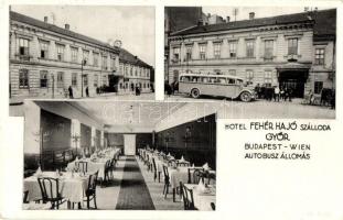 Győr, Hotel Fehér Hajó szálloda a Budapest-Wien autóbusz állomásánál, étterem belső, kerékpár (EK)