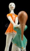Hollóházi játszó lányok, kézzel festett, jelzett, hibátlan, m:18 cm, h:20 cm /Handpainted Hollóháza ...