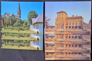 34 db MODERN magyar városképes lap közte 2 db régi színész motívumlap, 2 budapesti országház leporel...