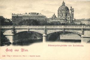 Vienna, Wien IV. Schwarzenbergbrücke und Karlskirche. Verlag C. Ledermann jun. 149. / bridge, church