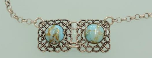 Ezüst(Ag) lánc türkiz medálpárral, jelzett, h: 40 cm, bruttó: 6,6 g