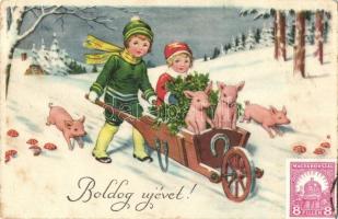 47 db RÉGI üdvözlőlap sok lithoval / 47 pre-1945 greeting art postcards with many litho postcards