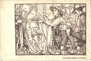 4 db RÉGI Márton L. cserkész művészlap / 4 pre-1945 Hungarian scout art postcards by Márton L