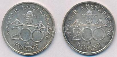1992. 200Ft Ag "MNB" (2x) T:2 patina