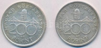 1992. 200Ft Ag "MNB" (2x) T:2 patina