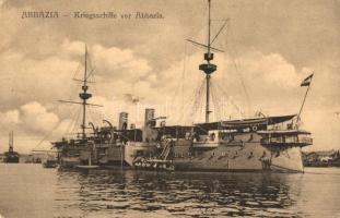 Kriegsschiffe vor Abbazia / K.u.K. Kriegsmarine ironclaid warship by Opatija. Buchhandlung Mandria