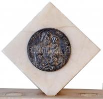 DN "SANCTE JOSEPH - ORA PRO NOBIS" ezüstözött fém emlékérem márvány talapzaton T:2