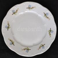 Zsolnay virág mintás süteményes készlet, matricás, jelzett, kopott, d: 16,5 cm, d:24 cm