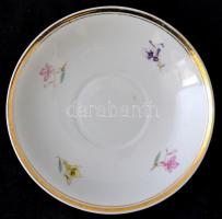 Hollóházi virág mintás teás csésze és alj (6 db), matricás, jelzett, kopott, egyiken hajszálrepedés